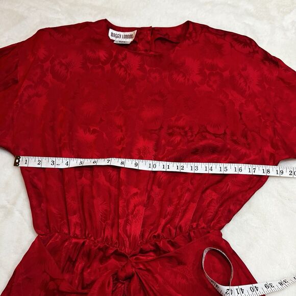 Vintage Maggy London Red Silk Floral Dress 90s Tie Front Sz 10 - Picture 8 of 11